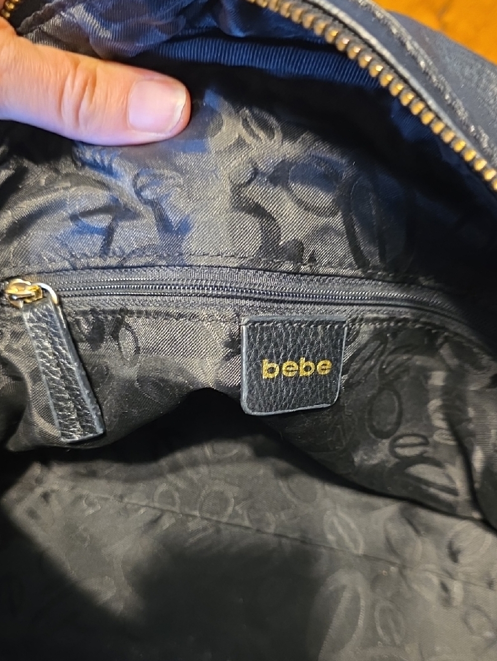 bebe Black Leather Shoulder Bag with Gold Chain Accents - Picture 15 of 16